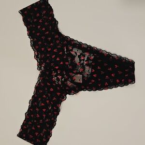 Victoria's Secret Black Lace Thong With Red Harts
